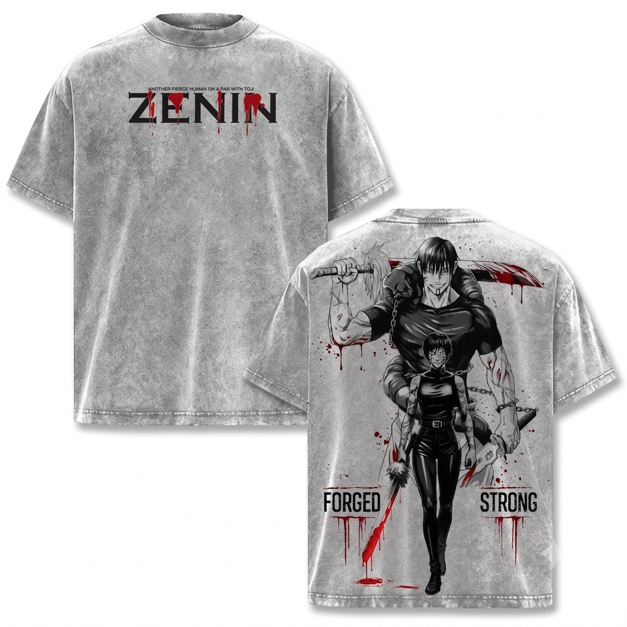 Jujutsu Kaisen Toji & Maki Zenin T-Shirt (Light Wash)