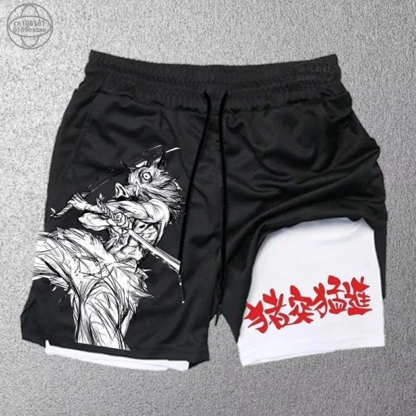 Demon Slayer Gym Shorts — 2-in-1 Quick-Dry