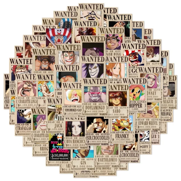 One Piece Wanted Poster Stickers (50 pcs)