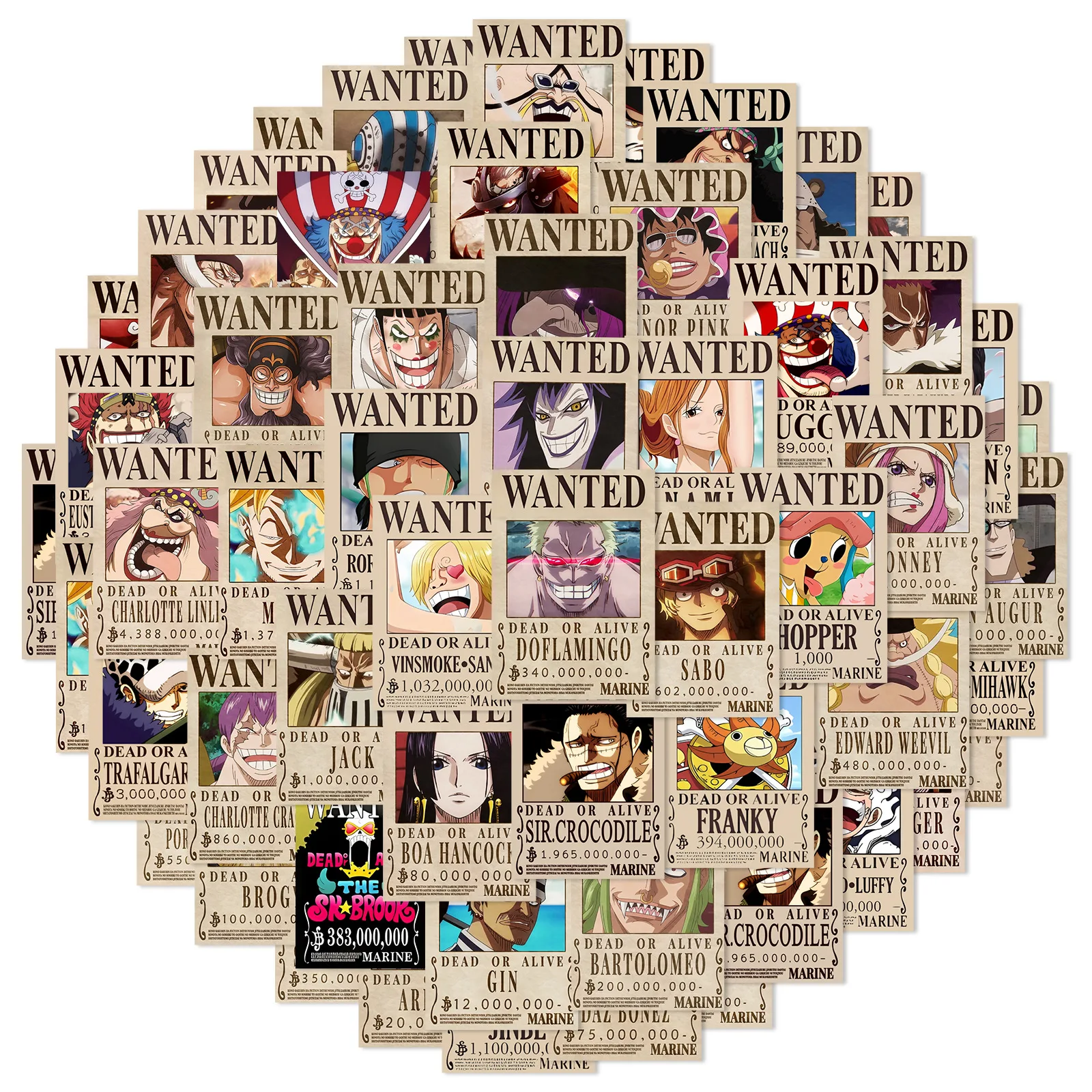 One Piece Wanted Poster Stickers (50 pcs)